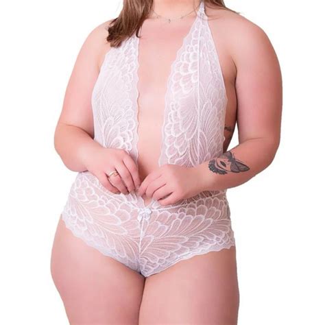 Lingerie Boddy Plus Size Super Decote Renda Costas Decotada Sem Bojo