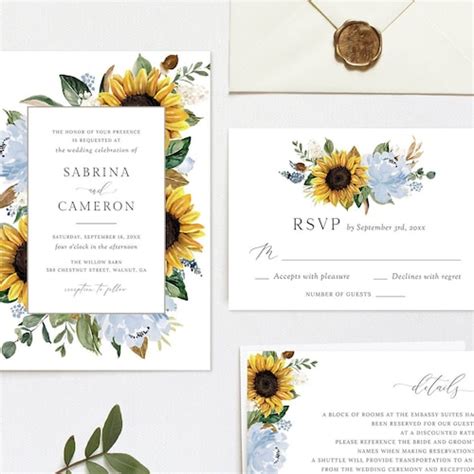 Sunflowers Wedding Invitation Template Rustic Wedding Etsy