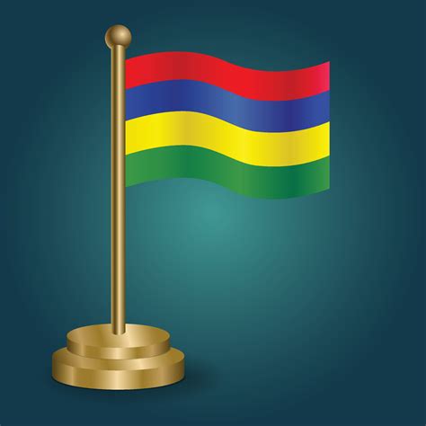 Mauritius National Flag On Golden Pole On Gradation Isolated Dark