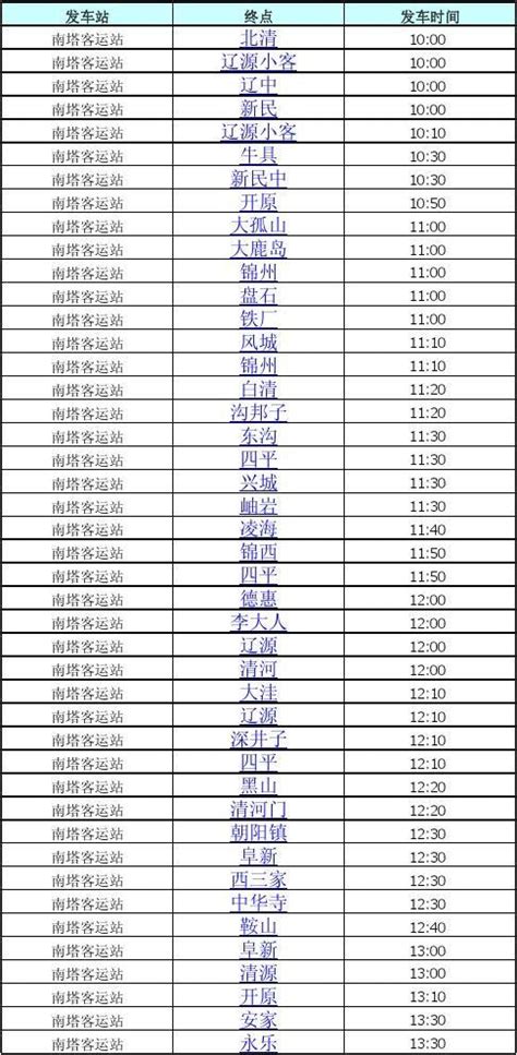 沈阳南塔客运站时刻表word文档在线阅读与下载免费文档