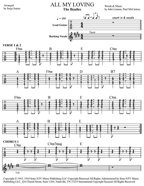 All My Loving Arr Jorge Juarez By The Beatles Sheet Music For Guitar Tab With Voice At Sheet