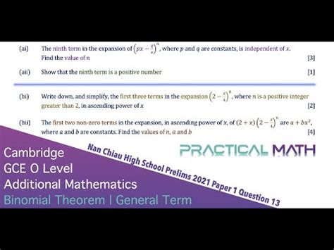 Binomial Theorem General Term Factorial Singapore Cambridge GCE O