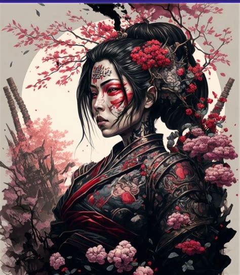 Geisha Samurai Poster Picture Metal Print Paint By Graphic