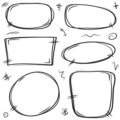 Round Frames And Text Boxes Grunge Textured Hand Drawn Elements Set Vector Illustration