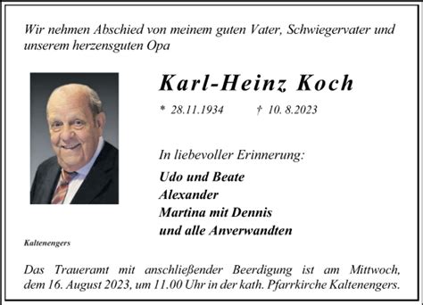 Traueranzeigen Von Karl Heinz Koch Rz Trauer De