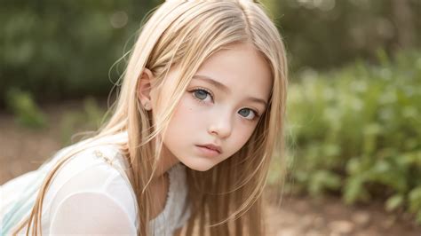 A Close Up Of A Young Girl With Long Blonde Hair Seaart Ai