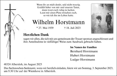 Traueranzeigen Von Wilhelm Horstmann Trauer Ms