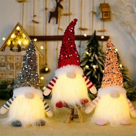 Pc Gnome De Noel Lumineux Lutin Farceur De Noel En Peluche Lutin De