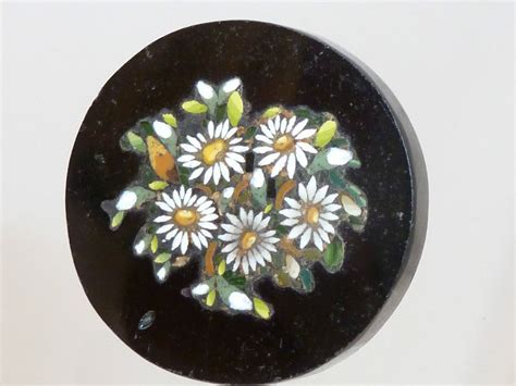 Antique Micro Mosaic Tesserae Daisy Button Stud Micro Mosaic