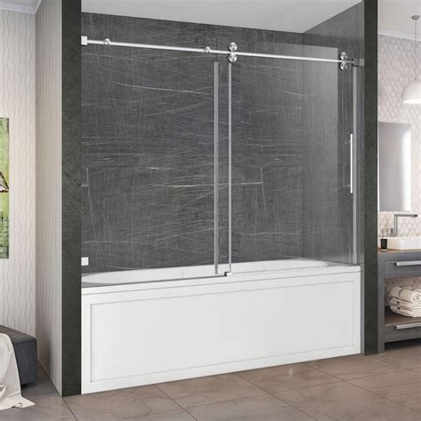 Wellfor Single Sliding Brushed Nickel 58 In To 60 In X 66 In Frameless Sliding Bathtub Door In