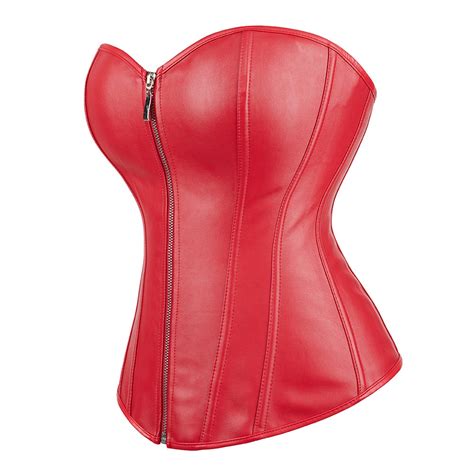 Corset Bustier Top Women Vintage Style Zip Faux Leather Overbust Corset