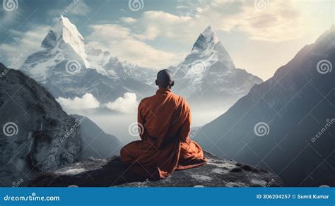 AI Generated Awe-Inspiring View of a Spiritual Leader in Meditation a Himalayan Precipice Stock ...