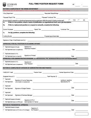 Fillable Online Lehman Full Time Position Request Form Fax Email Print