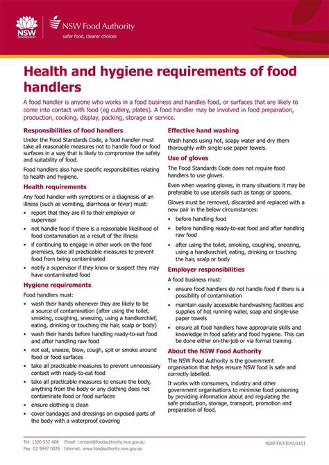 Health And Hygiene Requirements Of Food Handlers Nsw Food