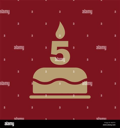 The Birthday Cake With Candles In The Form Of Number 5 Icon Birthday Symbol Flat Vector