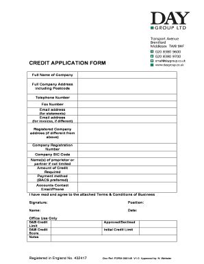 Fillable Online Credit Application Form Full Name Of Company Full