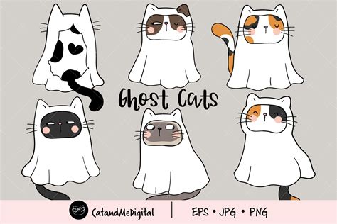 Halloween Ghost Cats Clipart Gr Fico Por Catandme Creative Fabrica