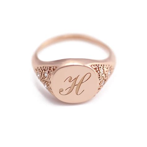 Initial Signet Ring Monogram Initial Diamond Signet Ring Name Signet