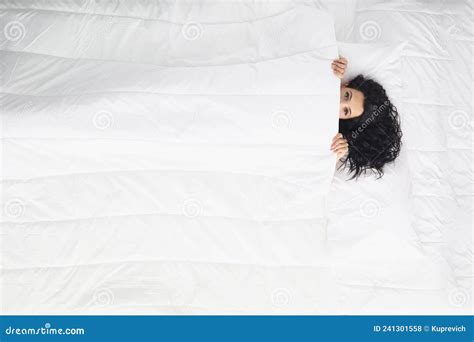 Woman Laying On White Bedding Covering With Blanket Wake Up Well