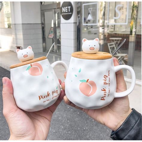 Jual Peach Pig Mug Gelas Cangkir Mug Minum Kopi Teh Keramik Karakter