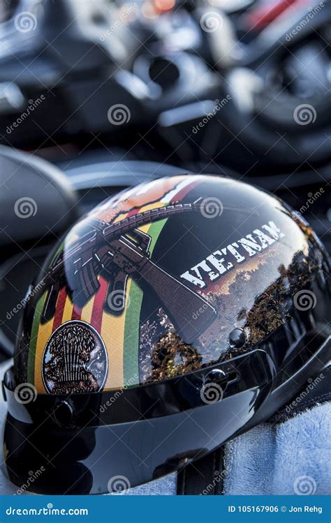 Vietnam War Veteran Motorcycle Helmet On Motorcycle Editorial Photo