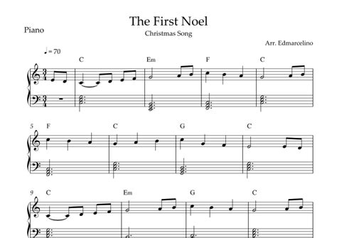 The First Noel PIANO Beginners Arr Edmarcelino By Christmas Song And