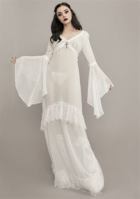 Widow Halloween Chiffon Lace Maxi Dress White Dolls Kill