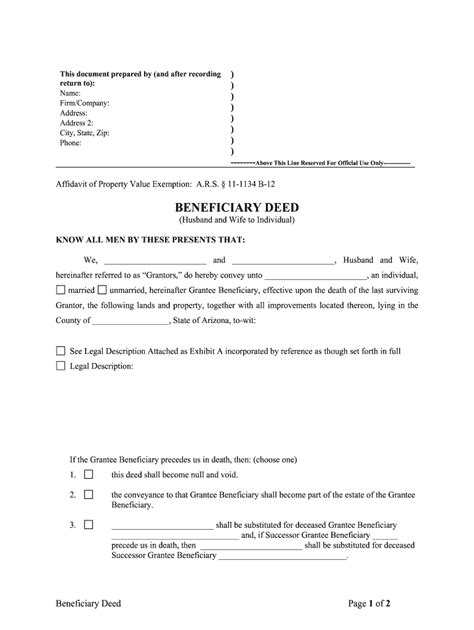 Printable Beneficiary Deed Form Arizona Printable Forms Free Online