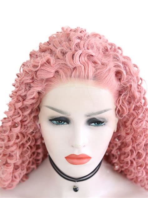 Gorgeous Pink Curly Long Lace Front Wig Synthetic Wigs Babalahair