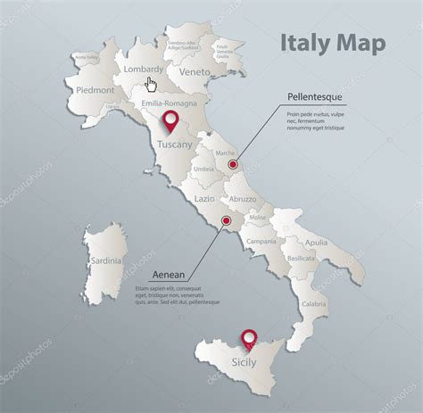 Italia Mapa Divisi N Administrativa Con Nombres Azul Blanco Tarjeta