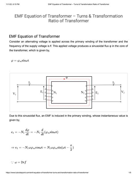 SOLUTION 2 Emf Equation Of Transformer Turns Transformation Ratio Of