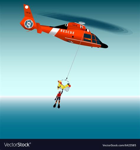 Rescue Helicopter Flying On A Rope Royalty Free Vector Image