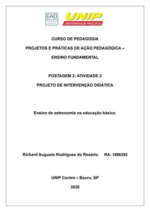 Projeto de estágio em ambiente não escolar CURSO DE PEDAGOGIA GESTÃO