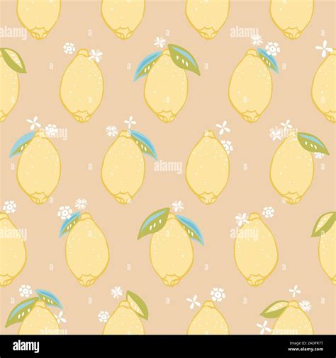 Tropical Seamless Pattern With Yellow Lemons Fruit Repeated Background Vector Bright Print For