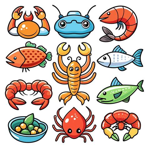 Premium Vector Seafood Icon Set