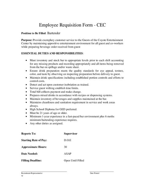 Fillable Online CEC Employee Requisition From Fax Email Print PdfFiller