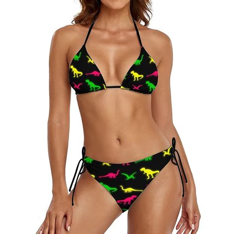 Dinosaurs Thong Bikini Swimsuit Push Up Colorful Dinosaur Jurassic Pool