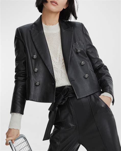 Veronica Beard Nevis Double Breasted Lambskin Leather Jacket In Black