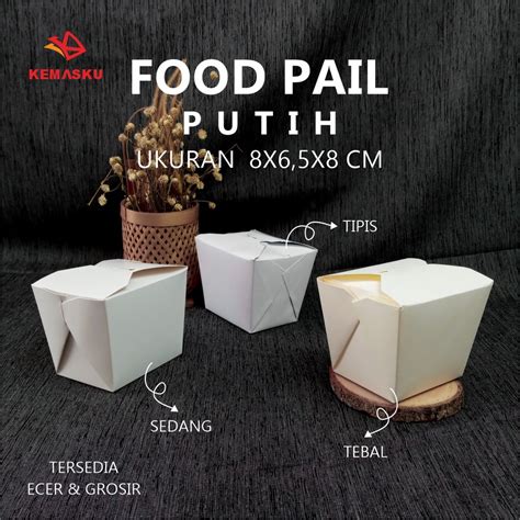 Jual Food Pail Putih Lunch Box Paper Rice Box Tempat Makanan Kertas