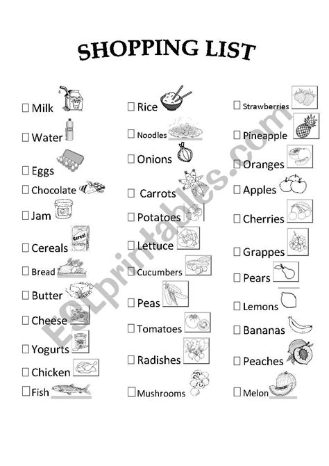 Shopping List Esl Worksheet By Gribouil