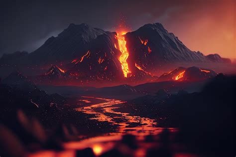 La lave chaude coule à la surface du volcan Photo Premium