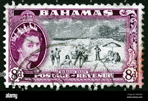 Bahamas Circa A Stamp Printed In Bahamas Shows Paradise Beach