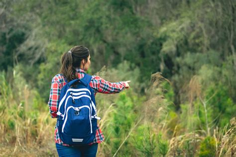 Brunette Woman Hiking Outdoors Stock Photo Download Image Now