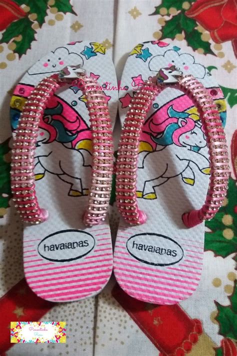 Chinelo Infantil havaianas unicórnio customizado fio de seda