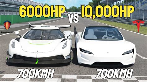 6000HP Koenigsegg Jesko VS 10 000HP Tesla Roadster RACE YouTube