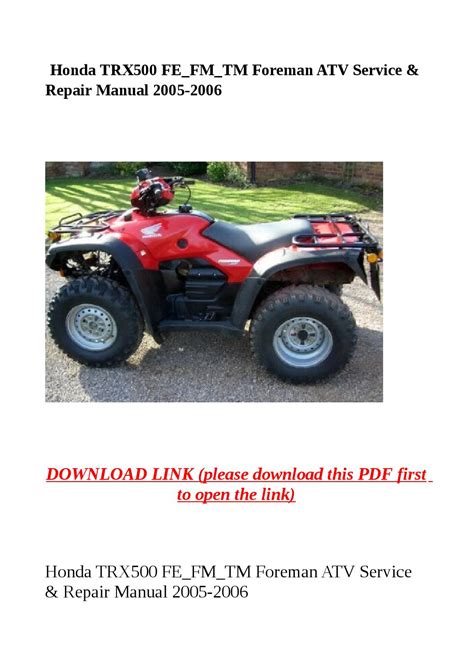 Honda Trx500 Fe Fm Tm Foreman Atv Service Repair Manual 2005 2006 By