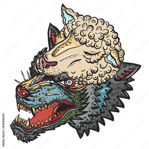 Wolf In Sheep Clothing Old School Tattoo Vector Art Hand Drawn