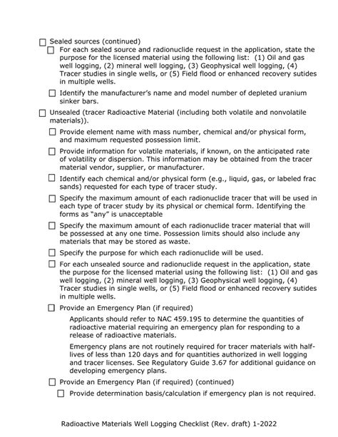 Nevada Radioactive Materials Ram Well Logging Licensing Checklist