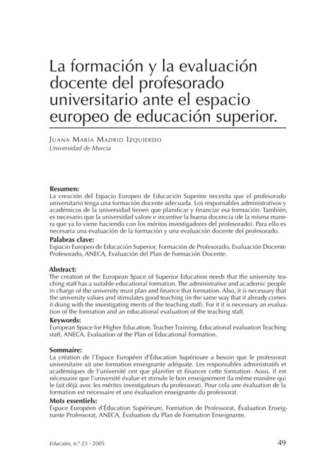 PDF La formación y la evaluación docente del profesorado