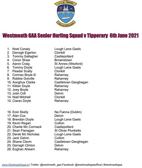 Westmeath GAA on Twitter: "Westmeath senior hurling squad to take on ...